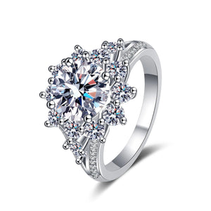 Alethea Round Cut Blossom Flower Moissanite Statement Ring - Elejoux