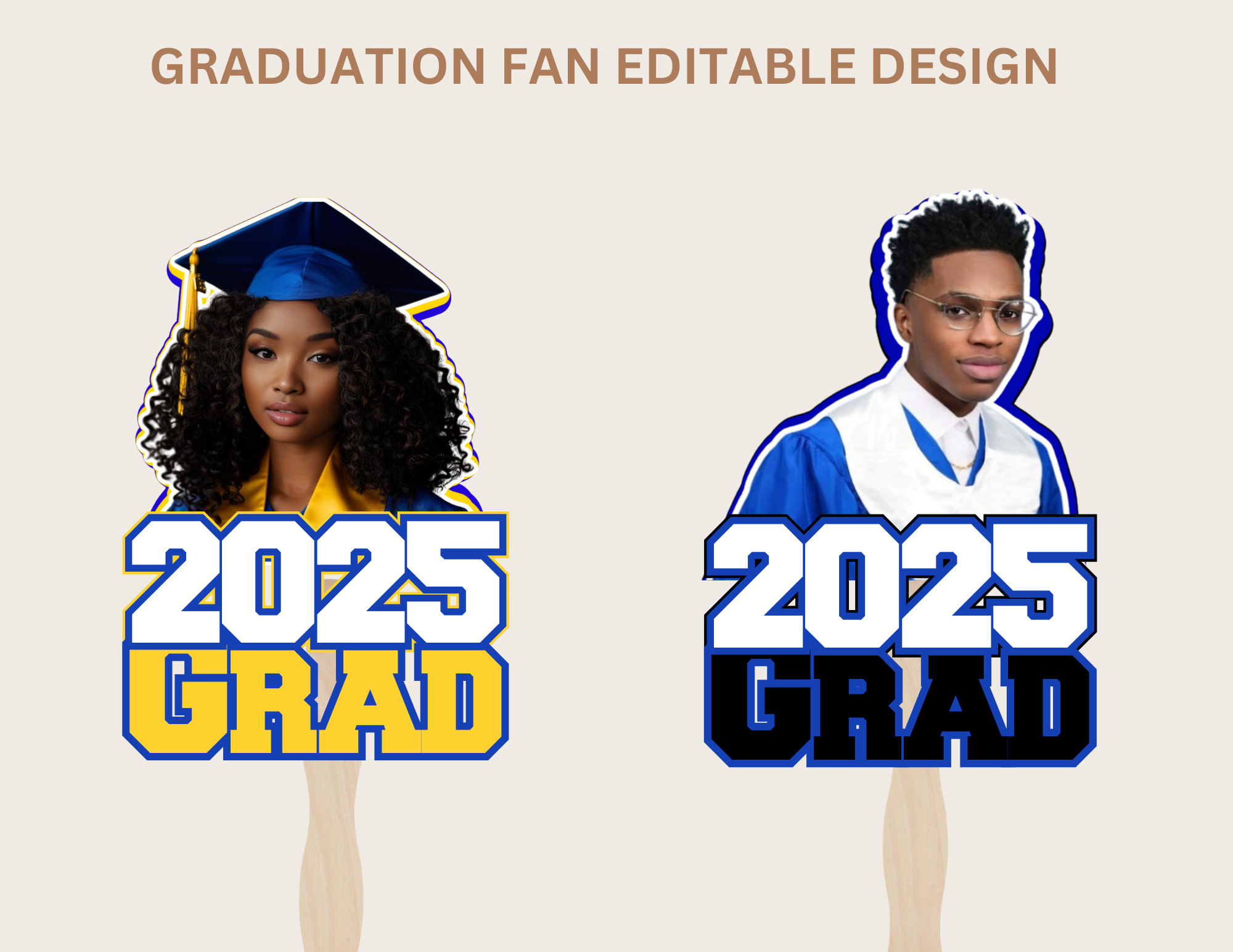 Custom Big Head Graduation Fan Templates – Editable Canva Design for 2025