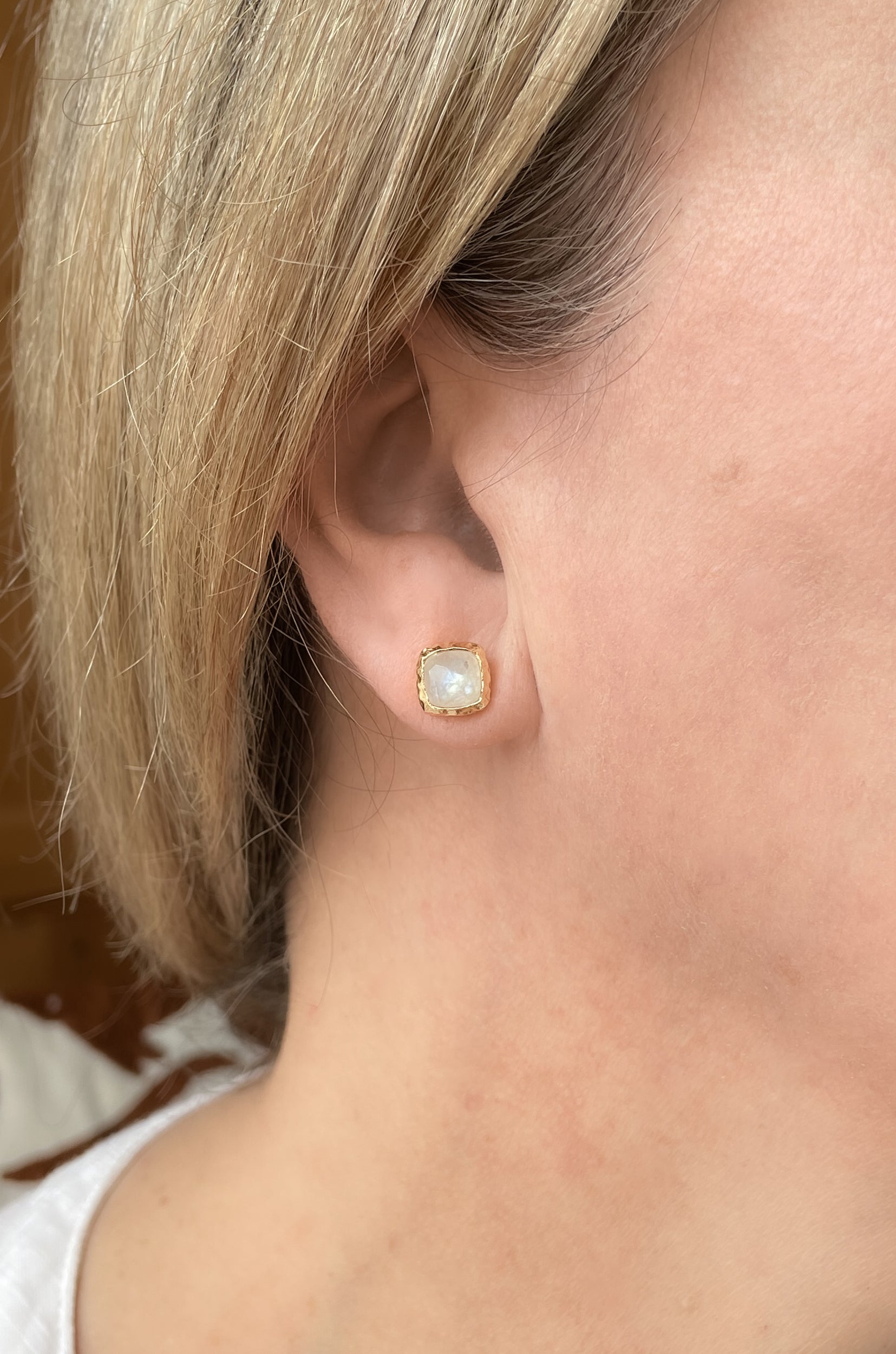 Rainbow Moonstone Studs