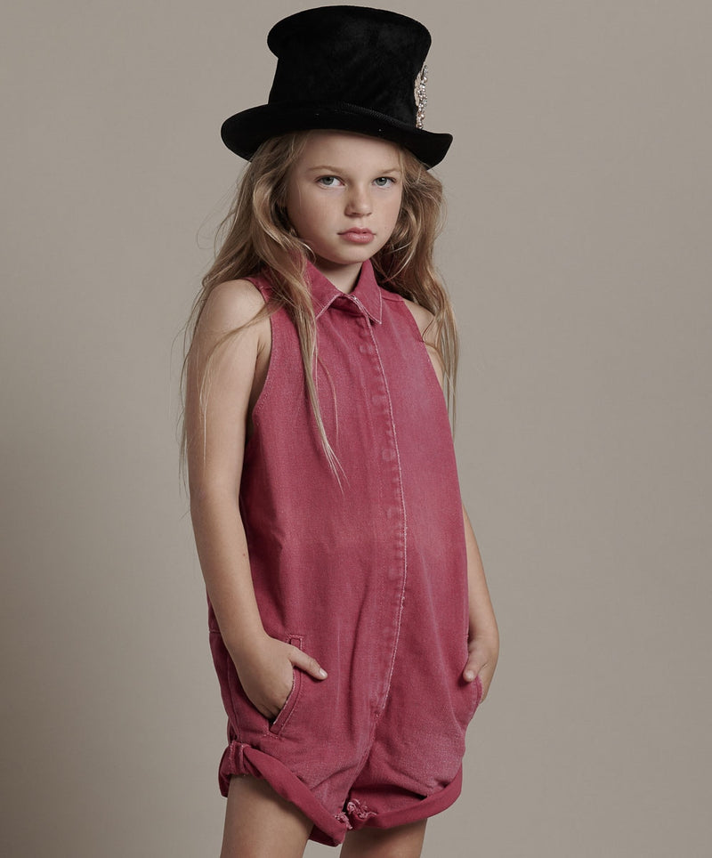 One Teaspoon Kids - Mini Braxton Jumpsuit - Rigid Ruby Girls Summer Fashion Denim