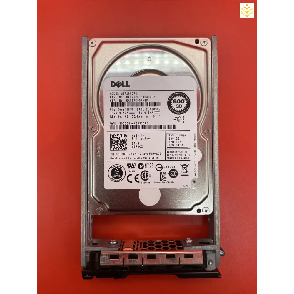 Dell 600G 10K SAS 2.5” Hard Drive 5R6CX in Server Tray