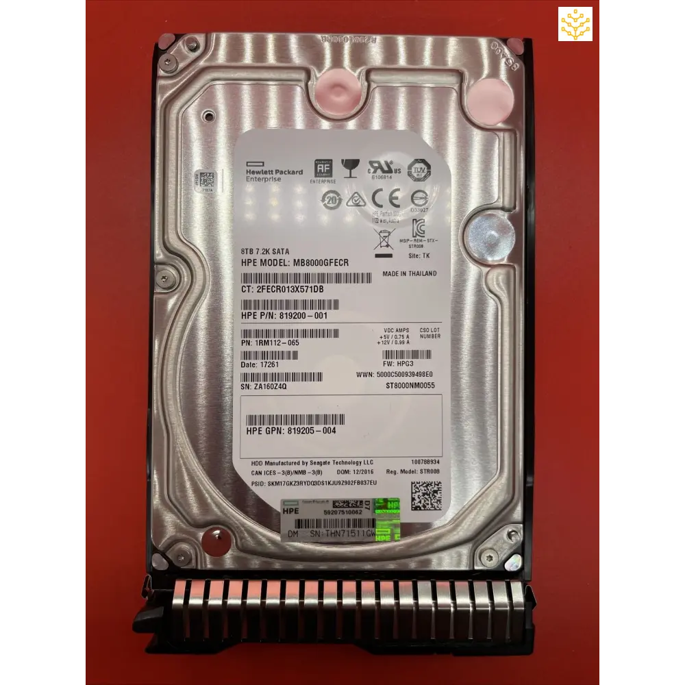HPe 819203-B21 8TB SATA 7.2K HDD in Hot Swap Tray