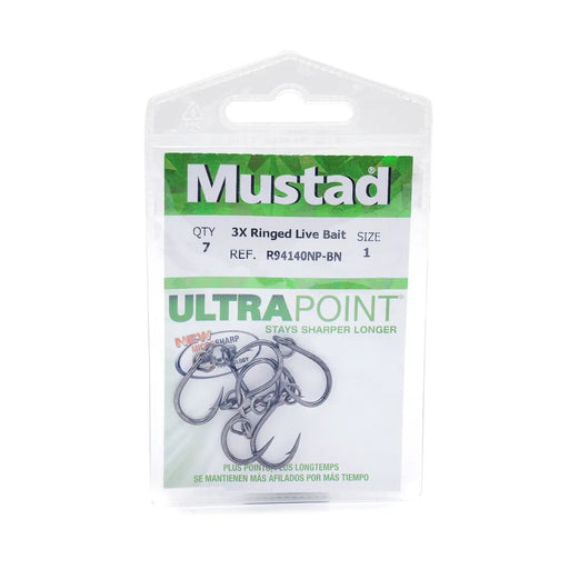 Mustad UltraPoint Live Bait Hook, Needle Point, 3X Short Shank,  O'Shaughnessy, Ringed Eye