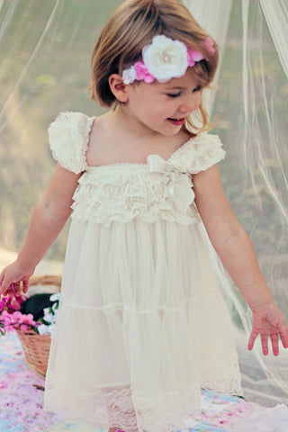 Flower Girl Dress Baptism Dress Ivory Lace Dress Baby Girl Clothes