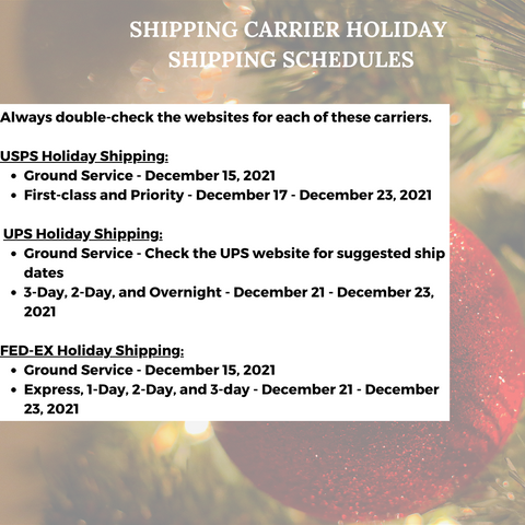 Major shipping carriers holiday shipping schedules