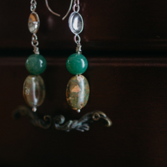 sterling silver dangle earrings with rainforest jasper & green aventurien