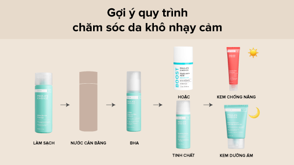 quy trình chăm sóc da khô nhạy cảm, các bước chăm sóc da khô nhạy cảm