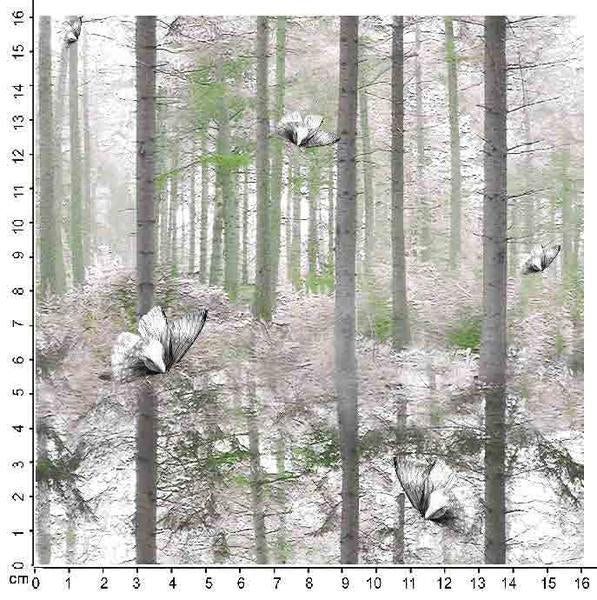 1 METER - Digital print med smuk bøgeskov og fugle - Økotex