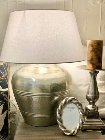 Silver base linen shade bedside table lamps