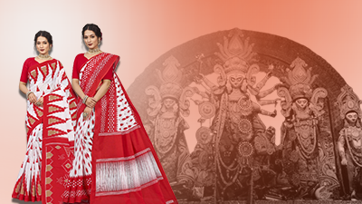 Durga puja trending saree red and white - Saptapar