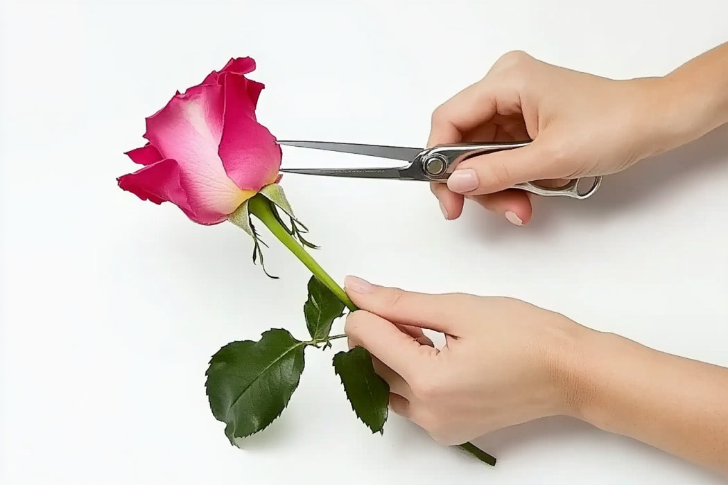 A man takes scissors and prepares to cut flowers.