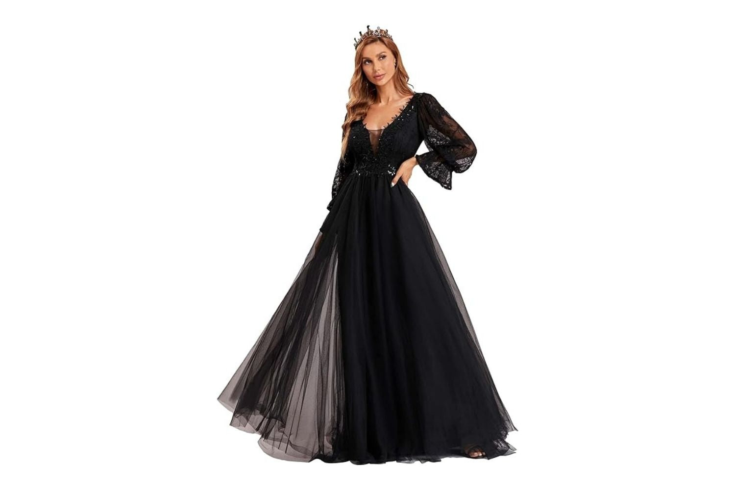 Black Wedding Dress:Sheer-Sleeved Gothic Beauty in Timeless Black