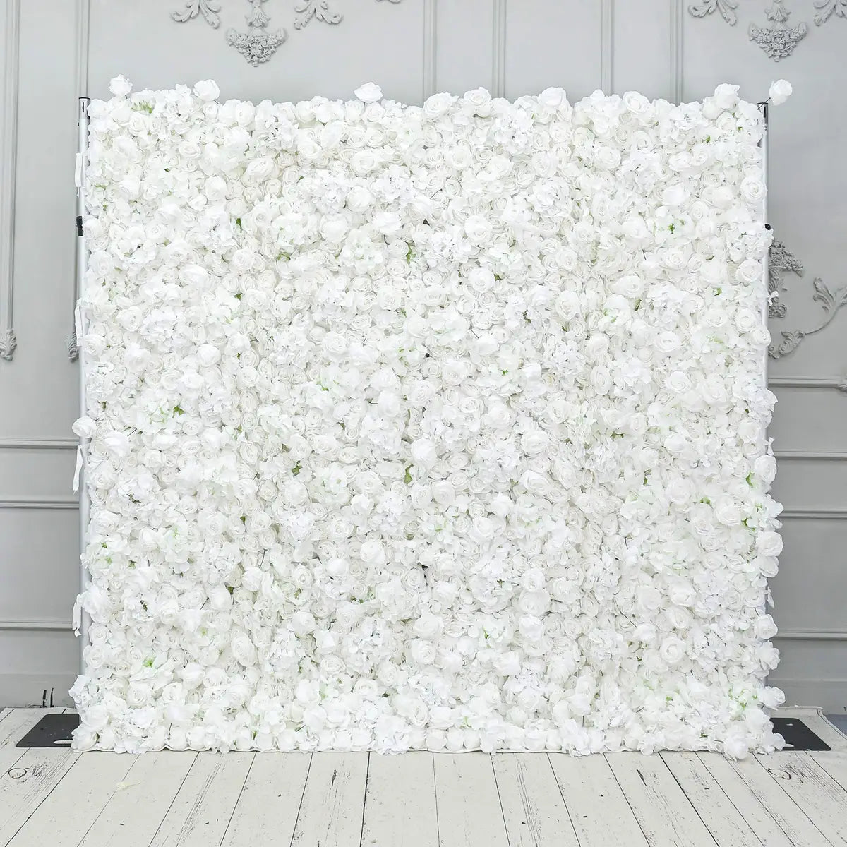 Crafted for realism, the 3D white rose & hydrangea flower wall boasts a fabric backing and fade-resistant colors.