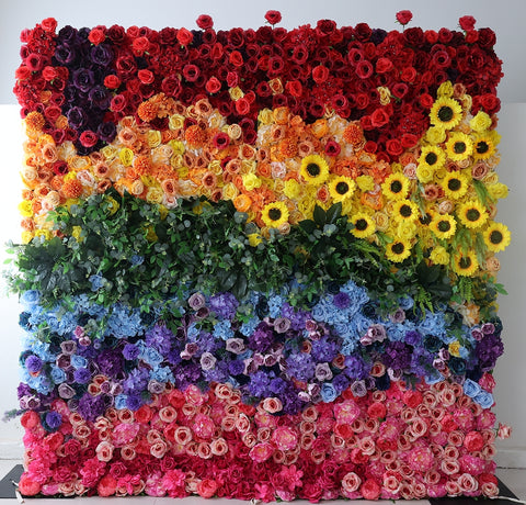 Crafted for realism, the rainbow flower wall boasts a fabric backing and fade-resistant colors.