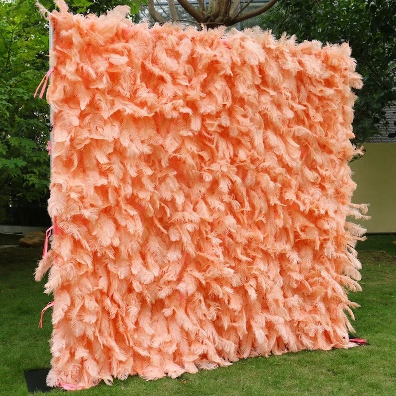 Flower Wall Pink Ostrich Feather Fabric Rolling Up Curtain Floral Back