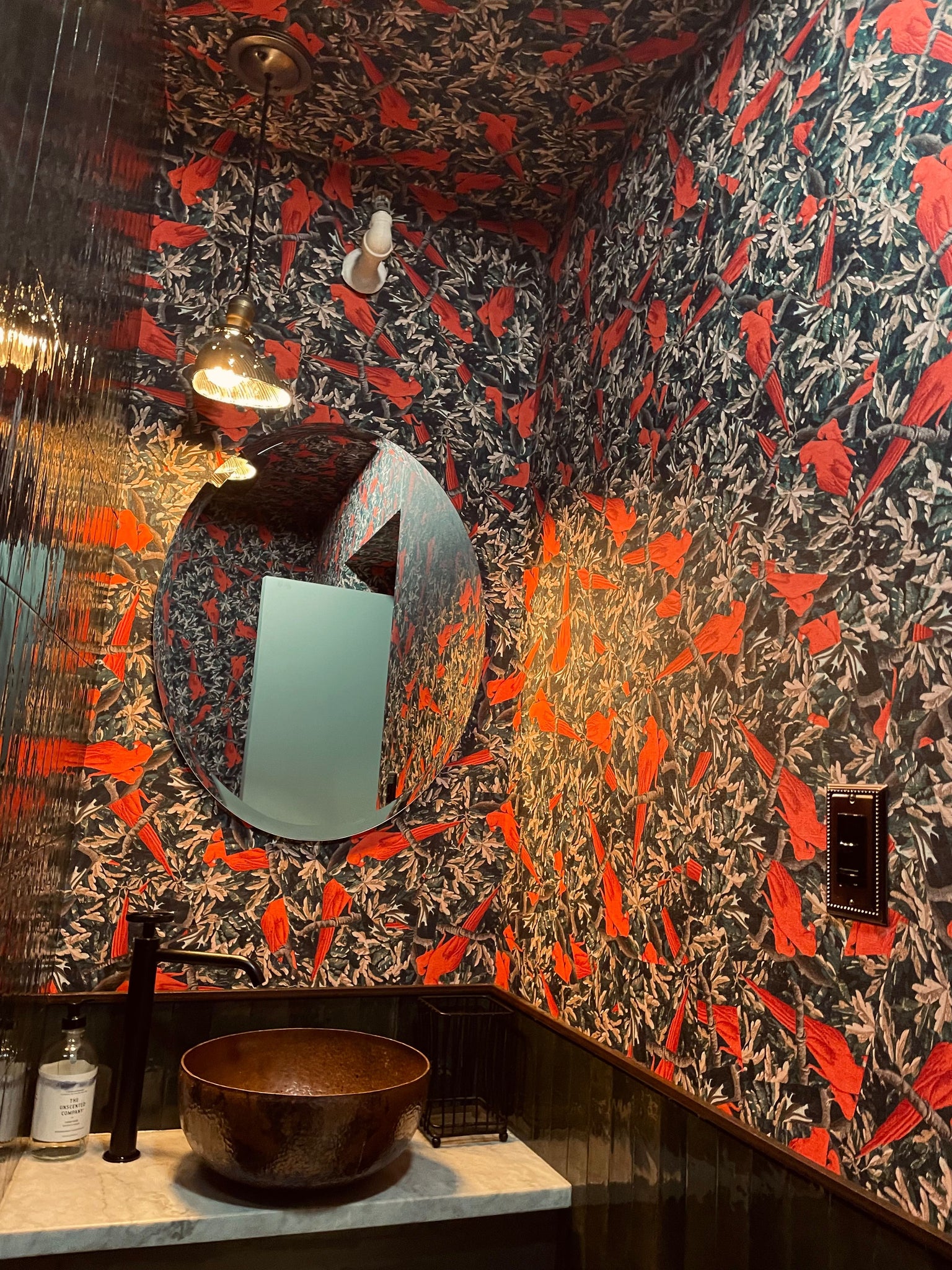 Bvrger bathroom red birds