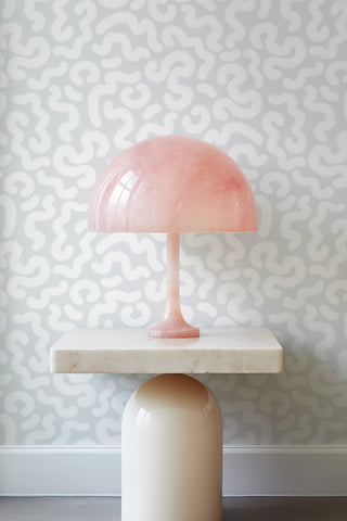 Spring Pop Gray wallpaper. Pink Lamp. Design by Kate Golding.