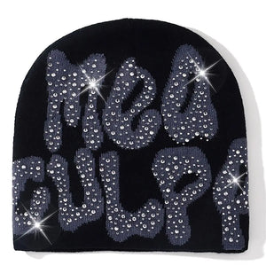 Y2K Rhinestone  MEA Culpa Beanies - Gozi's Gifts