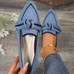Bow Contrast Trim Point Toe Loafers - SugarBelle