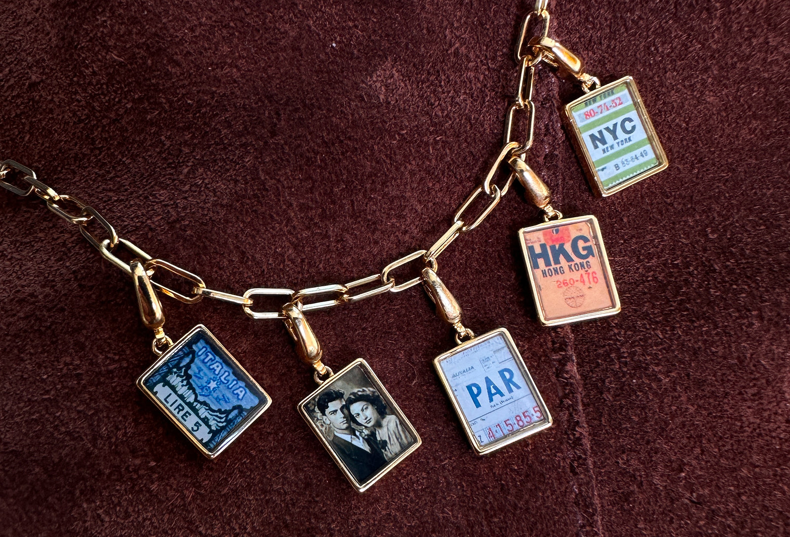Travel Charms with Custom Photo Charm, NYC, Paris, Italy and Hong Kong