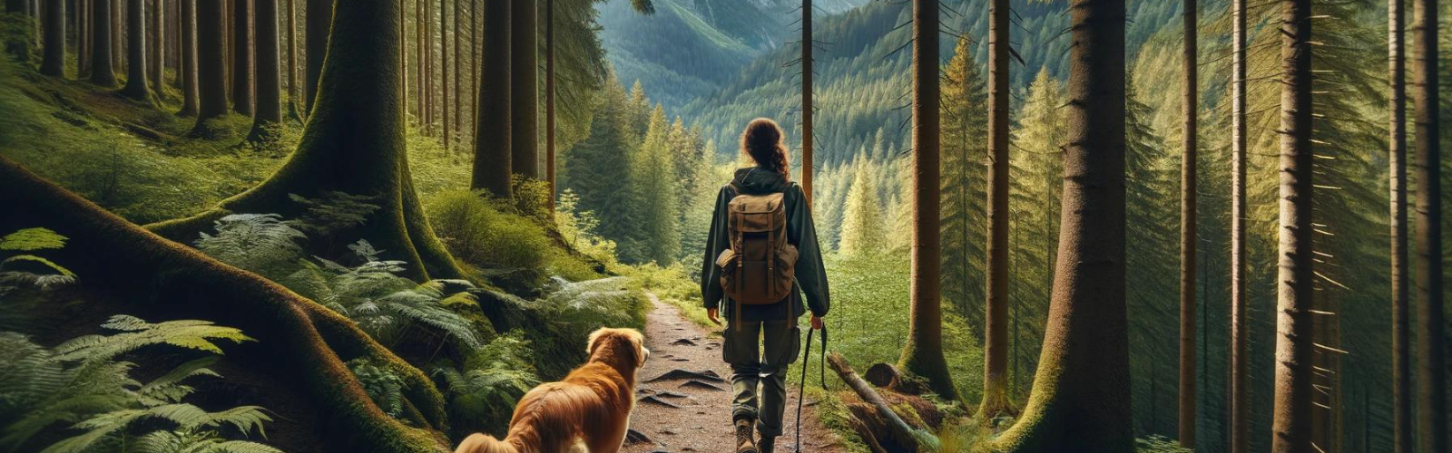 outside hiking with a dog
