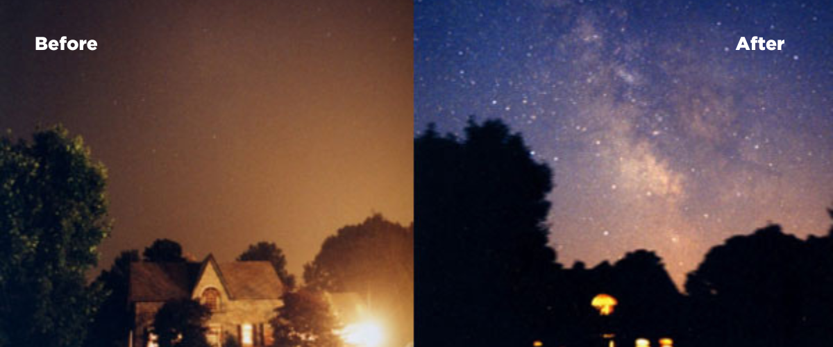 before and after image example of the dark sky movement