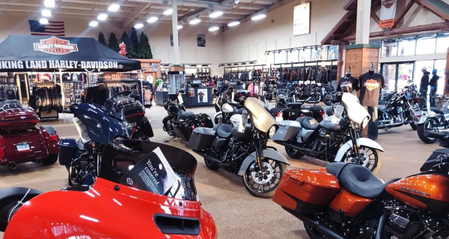 led fixtures inside a Harley Davidson dealership