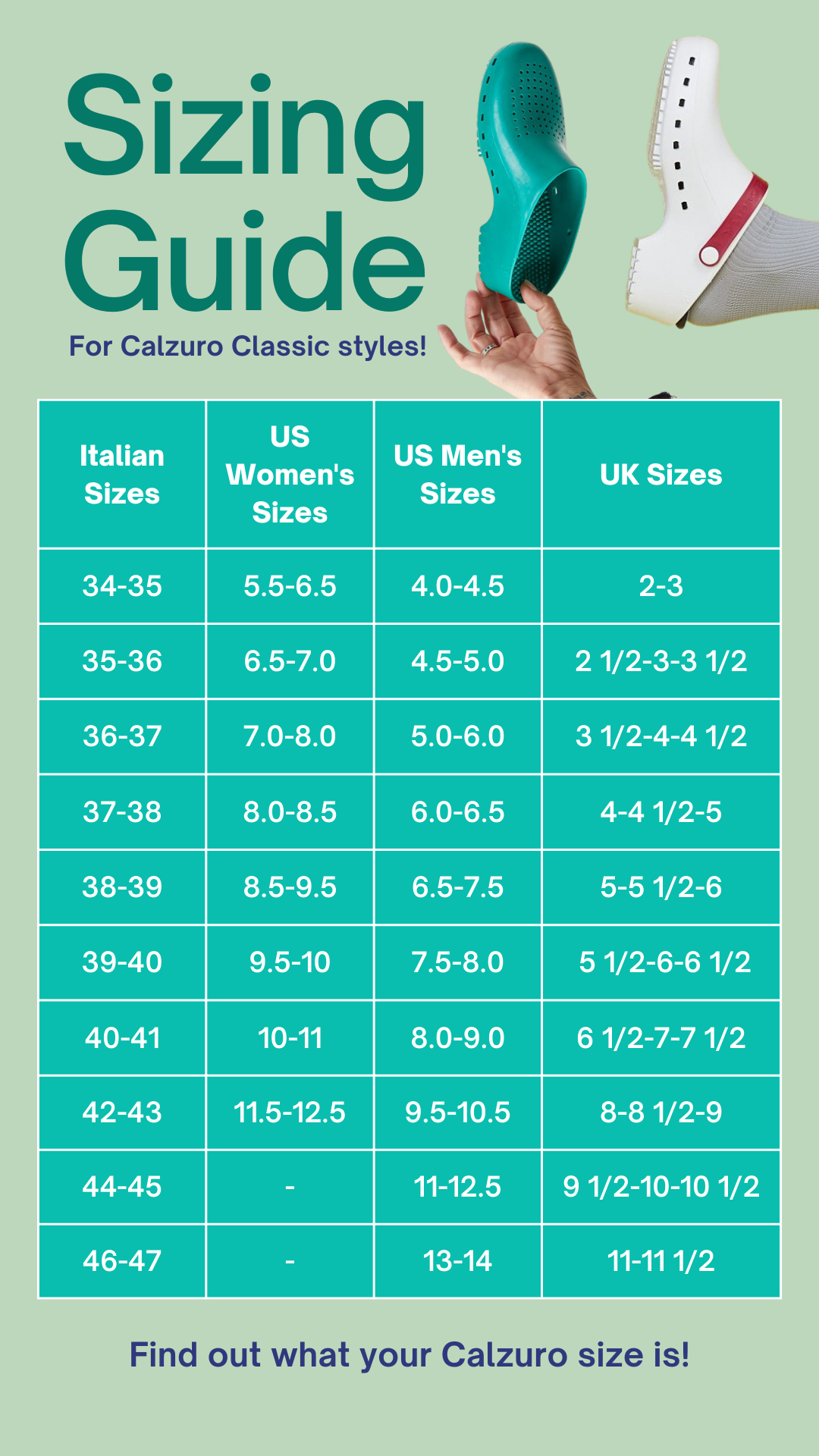 Which Calzuro Classic Size are you? You can use this Guide to figure out what your Italian Shoe size is!