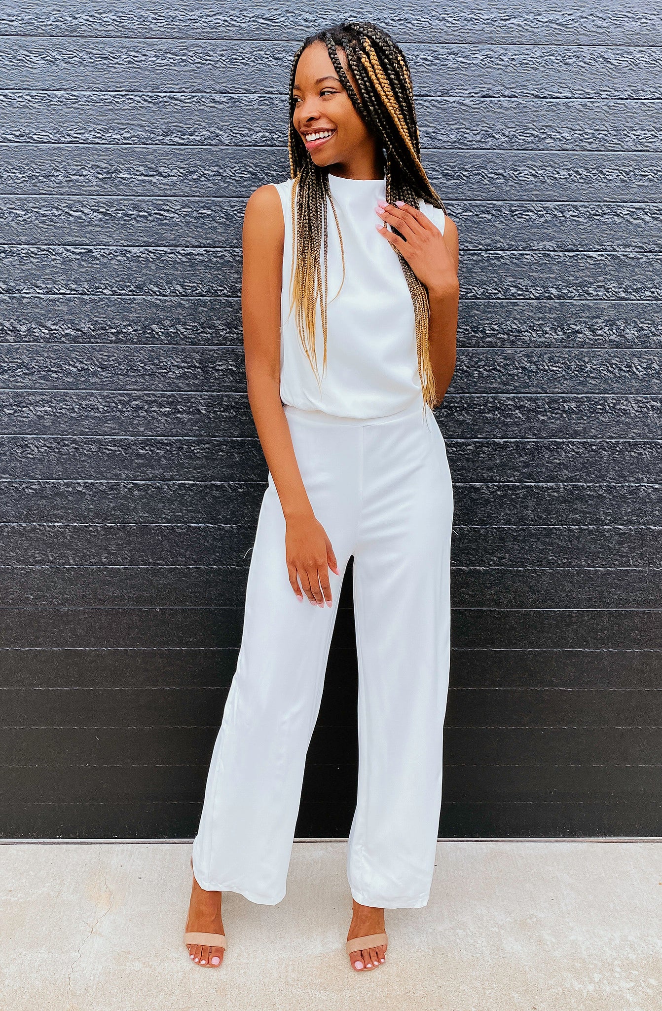 white high neck jumpsuit