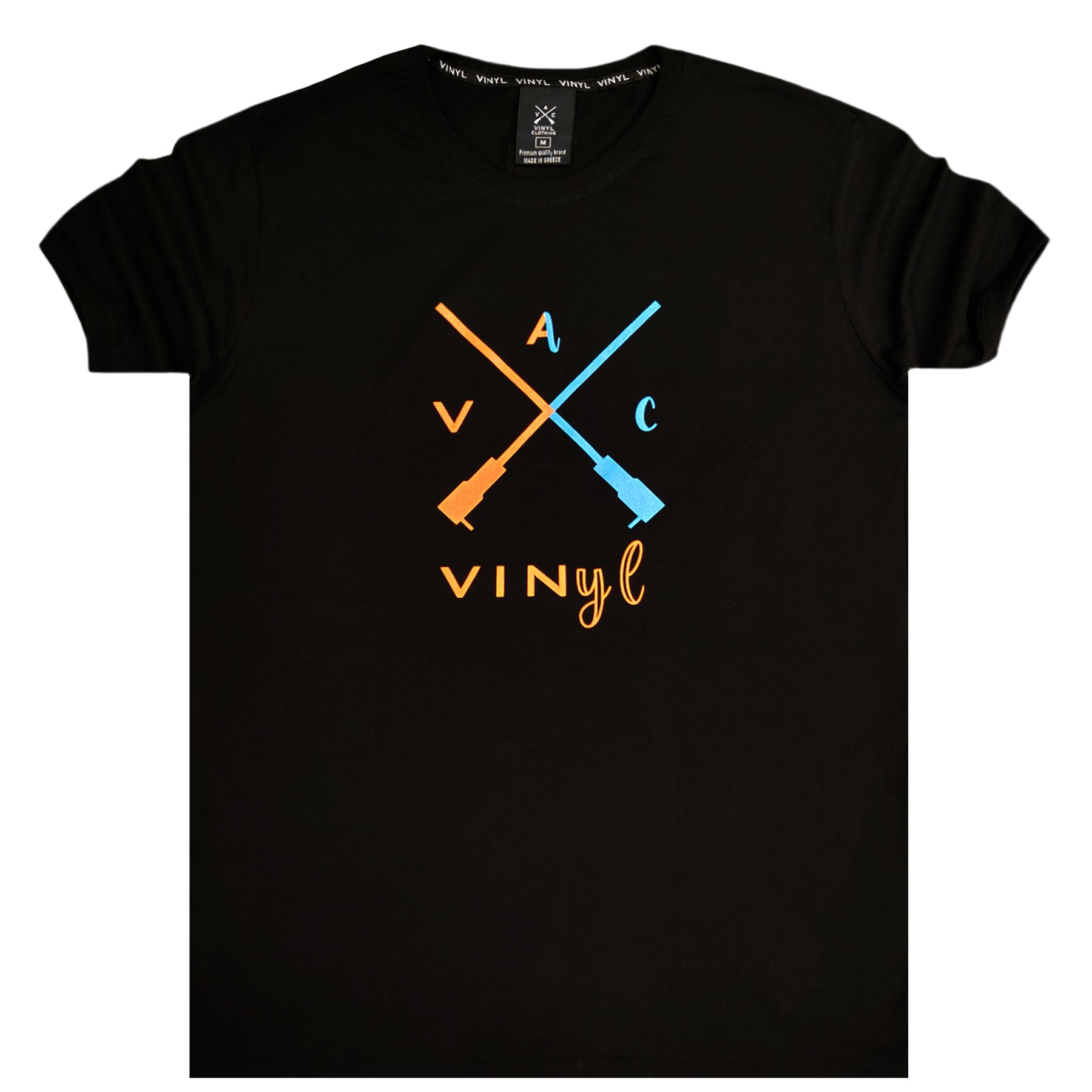 Vinyl art clothing black crossed colours logo t-shirt