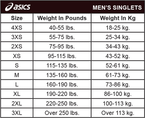 ASICS Men's Singlet Size Chart