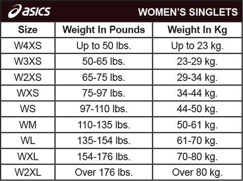 ASICS Women's Singlet Size Chart