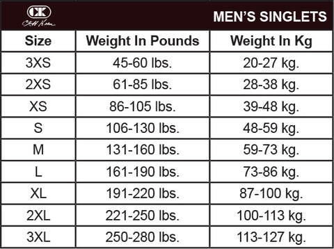 Cliff Keen Men's Singlet Size Chart