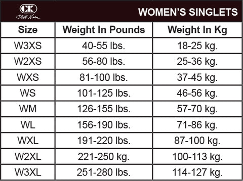 Cliff Keen Women's Singlet Size Chart