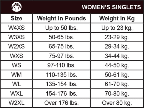 WrestlingMart Women's Singlets Size Chart