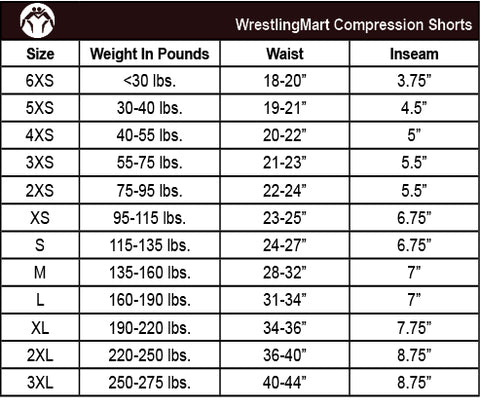 WrestlingMart Compression Shorts Size Chart