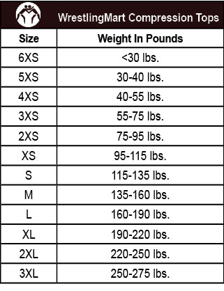 WrestlingMart Compression Tops Size Chart