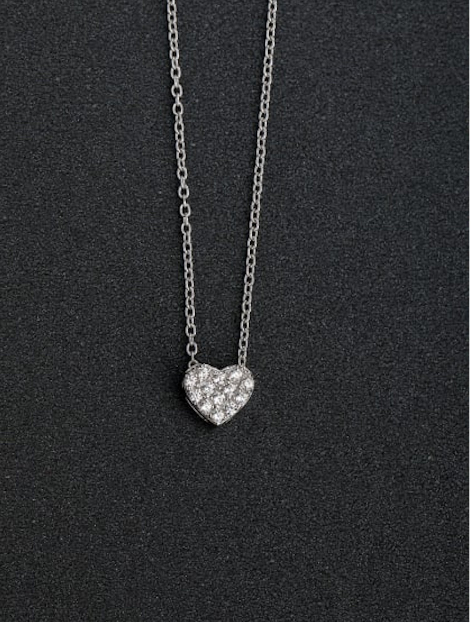 Micro Pave' Petite Cz Heart Necklace in Sterling Silver Platinum Plated