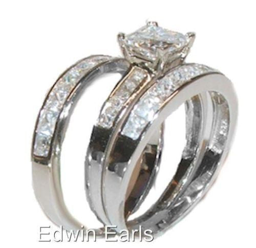Edwin Earls 3ct Princess Cut Cz Engagement Wedding Ring Set with Matching Wedding Band Set - Sterling Silver - EdwinEarls.com