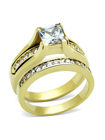 Women S Yellow Gold Plated Cz Wedding Engagement Ring Set Edwin