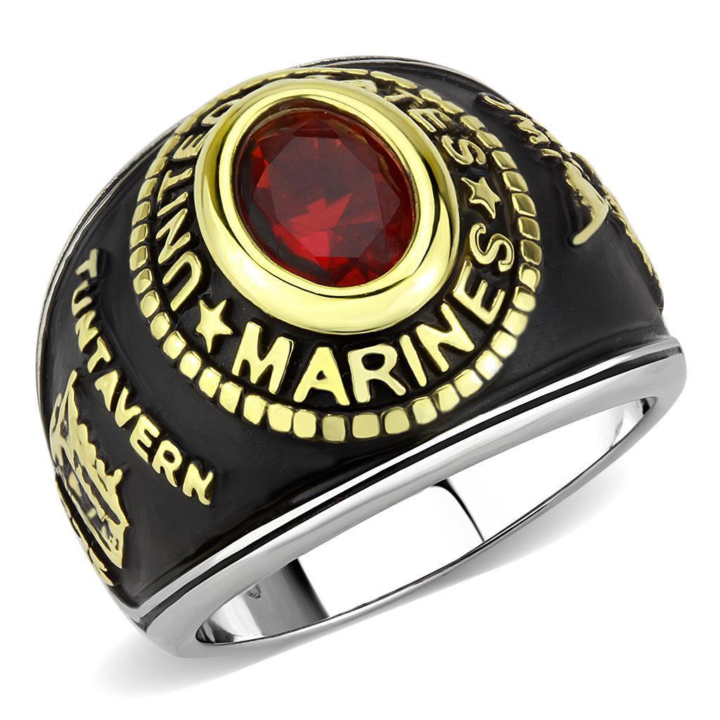 Men and Women's United States US Marines Ring Military Rings Red Synthetic Stone Black Plated St