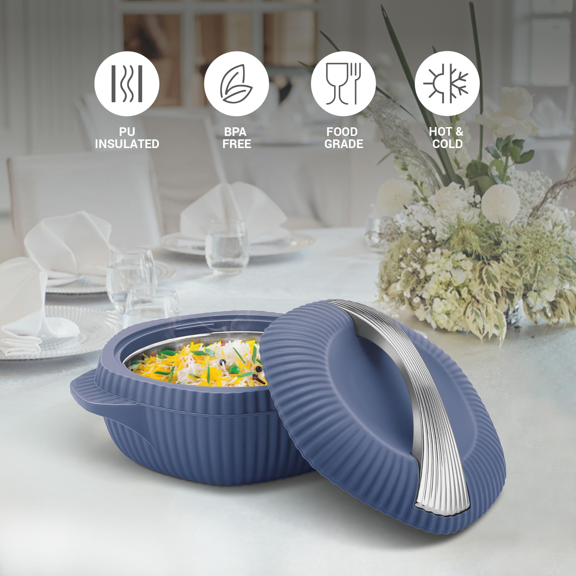 MILTON Oyster 2000 PU Insulated Casserole, 1910 ml, Royal Blue, BPA Free, Food Grade, Hot and Cold, Easy to Carry, Easy to Store, Chapati, Roti, Curd Maker - Image 7