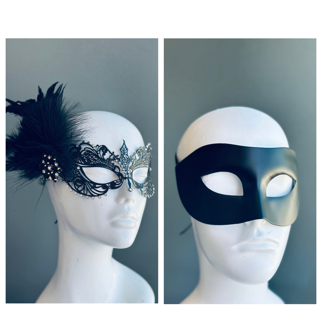 Black Full Face Venetian Pegasus Horse and Black Silver Swan Mask for Couple