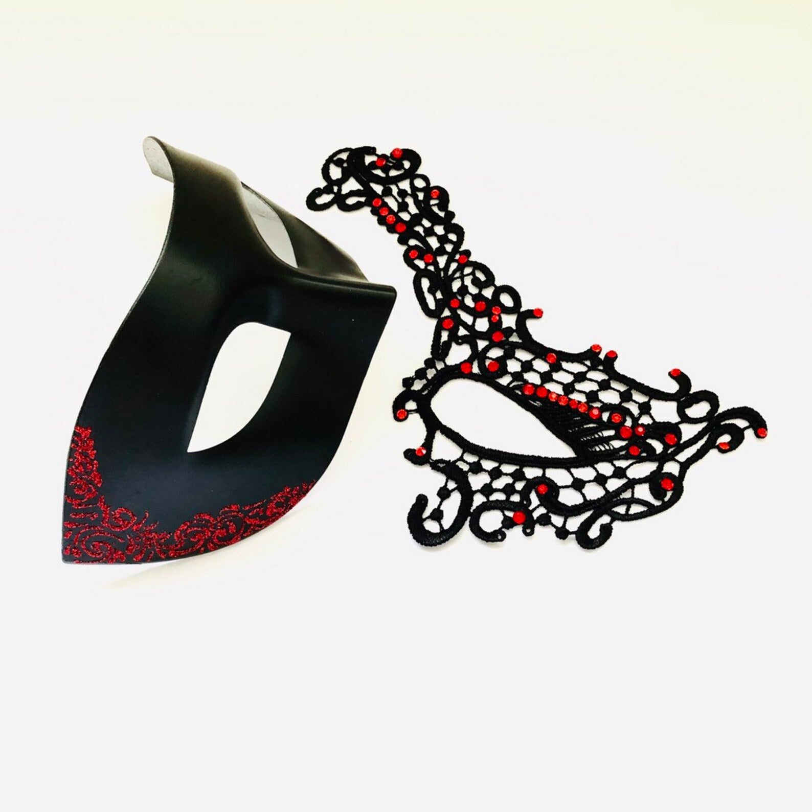 Filigree Rhinestone Masks - Red/Black