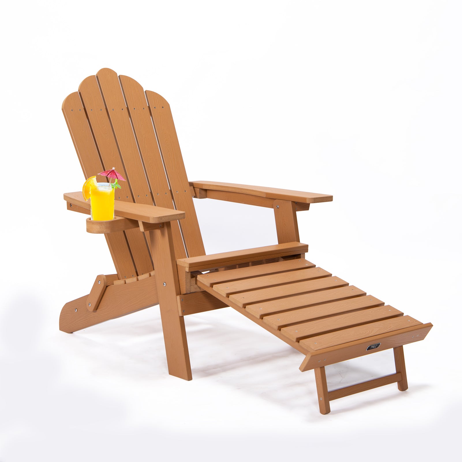 TALE Folding Adirondack Chair With Pullout Ottoman With Cup Holder, Oa