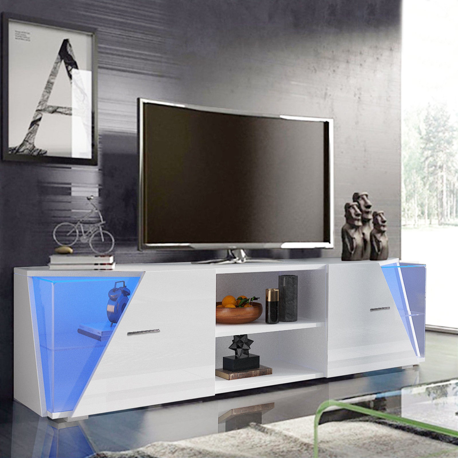 Modern Living Room High Gloss TV Unit Cabinet Furniture RGB Light