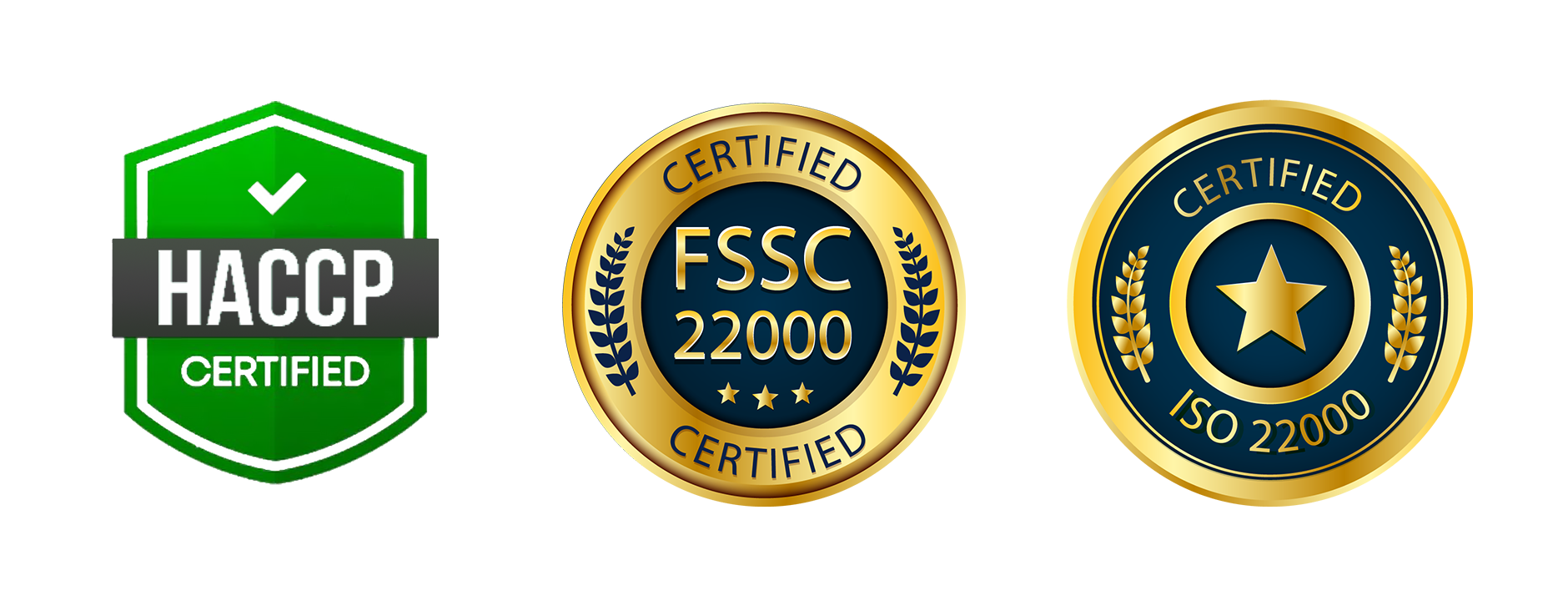 Logo indicating certification by HACCP, FSSC 22000, ISO 22000