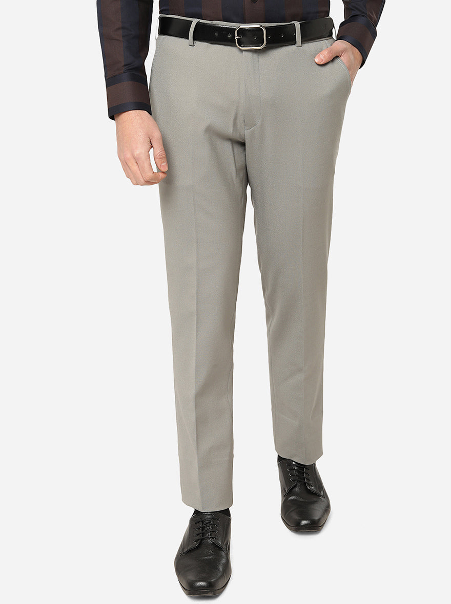 Buy Men Grey Super Slim Fit Stripe Flat Front Formal Trousers Online -  734536 | Louis Philippe