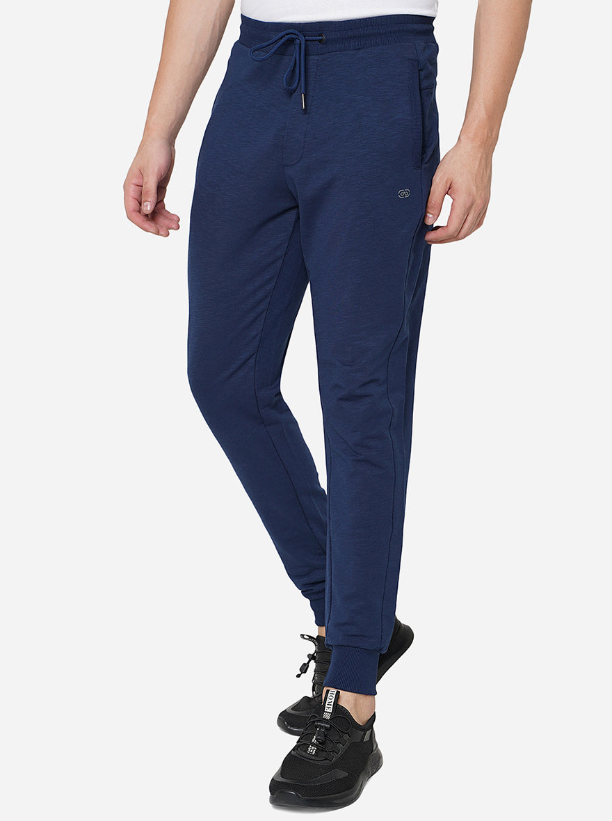 Stylish Cotton Blend Blue And White Solid Track Pant For Men