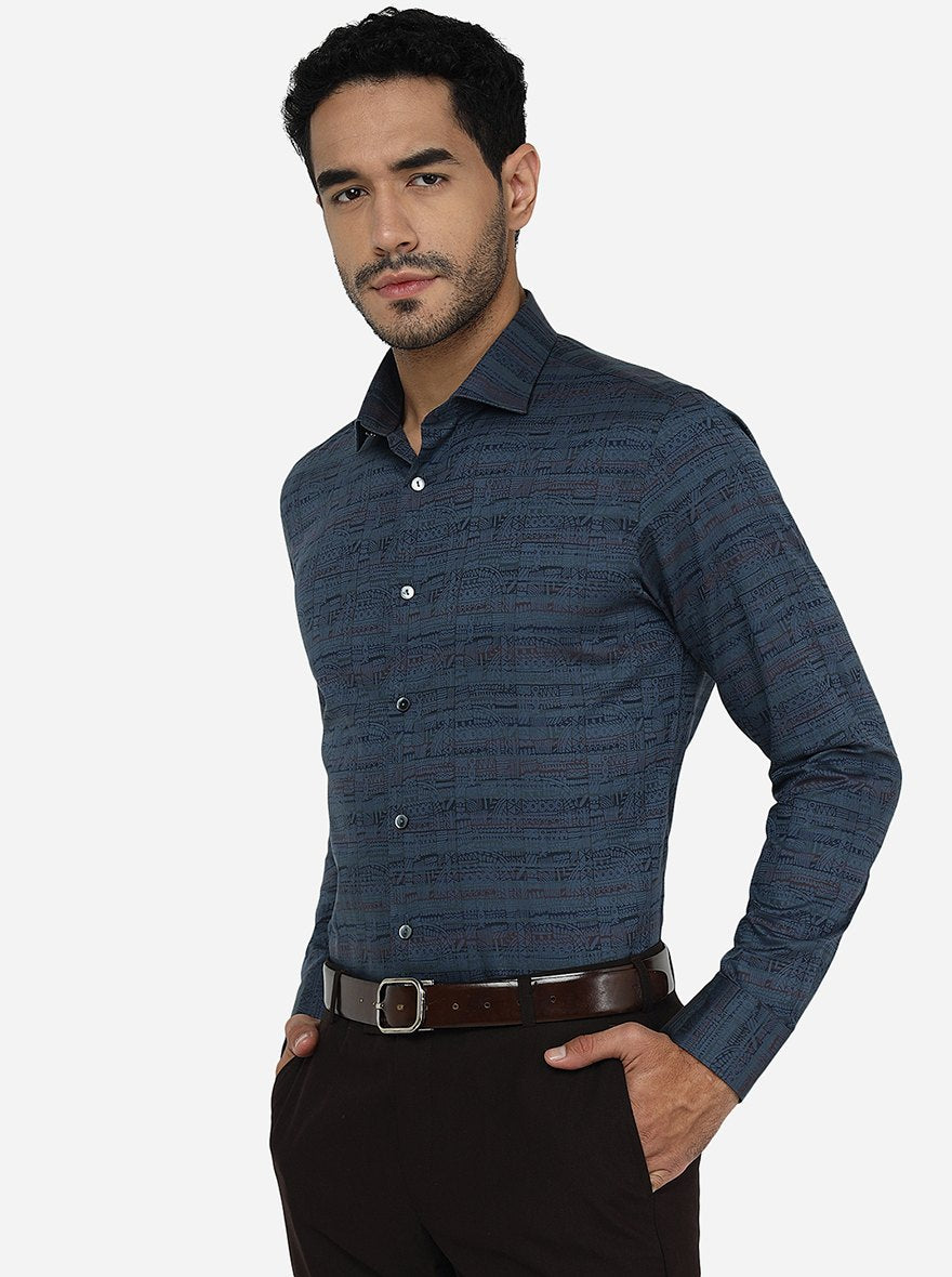 Buy Wyre Men Solid Peacock Blue Cotton Slim Fit Party Wear Shirt online